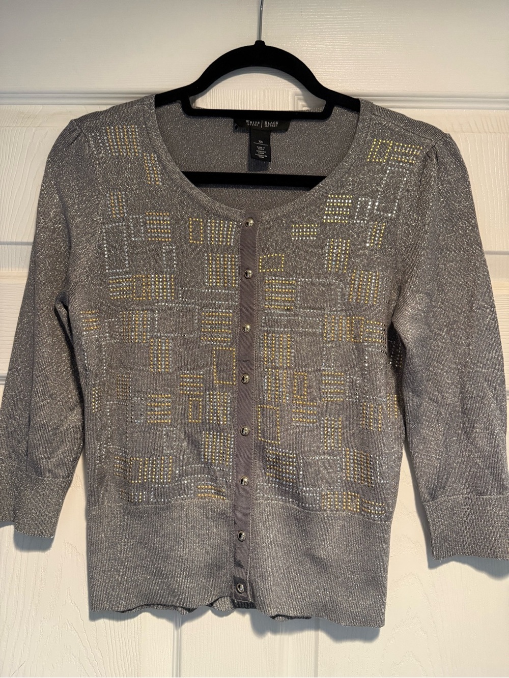 White House Black Market Silver Scoop Neck Shimmer Sweater